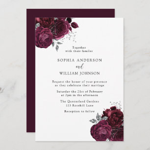 Invitation Élégant Rose de Bourgogne moderne Mariage floral
