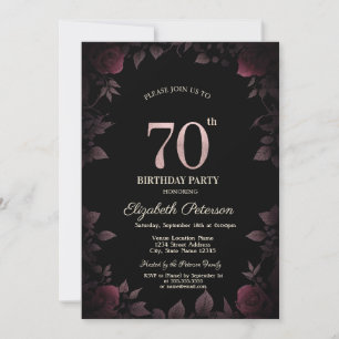 Invitation Elégant Rose de Bourgogne noire 70e anniversaire
