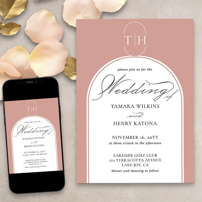 Invitation Élégant Rose de calligraphie or Monogramme Mariage (Elegant monogrammed rose gold wedding invitation from my Wedding Colors collection)