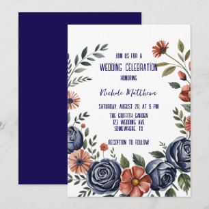Invitation Elégant Rose de la marine et Mariage de corail