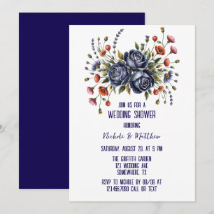 Invitation Élégant Rose de la marine et Mariage de fleurs en 