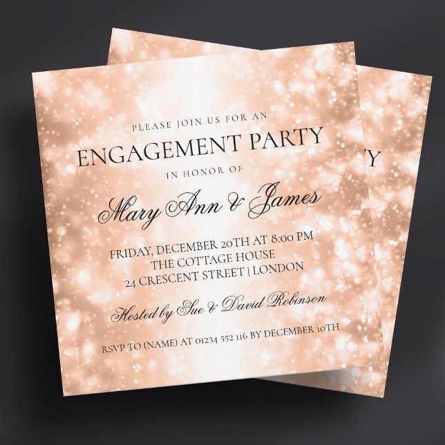Invitation Élégant Rose de la partie d'engagement Gold Shimme (Elegant Engagement Party Rose Gold Shimmer Lights Invitation)