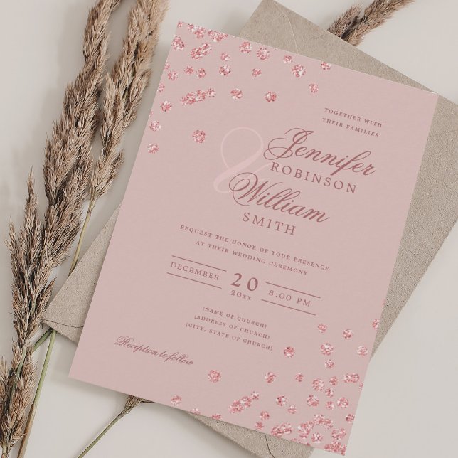Invitation Elégant Rose de mariage Gold Confetti Blush Rose (Elegant Wedding Rose Gold Confetti Blush Pink Invitation)
