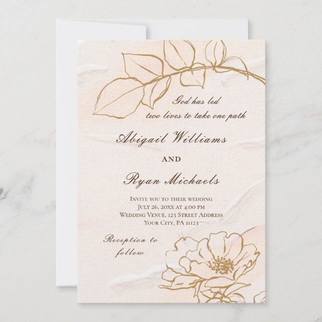 Invitation Élégant Rose de moutarde rose Feuille Mariage chré (Devant)