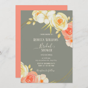 Invitation Elégant Rose de pêche Aquarelle & Sage Vert floral