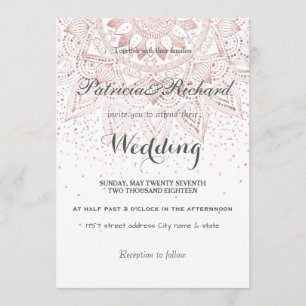 Invitation Élégant rose  d'or mandala confetti mariage