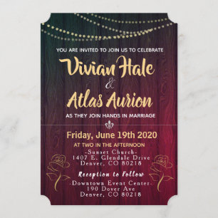 Invitation Elégant Rose d'or rouge et noir mariage invite