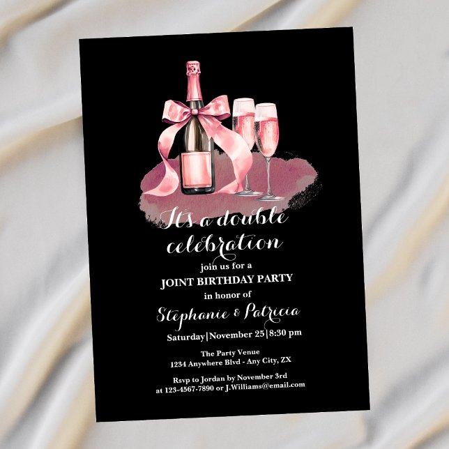 Invitation Élégant rose Double Célébration Anniversaire (Créateur téléchargé)