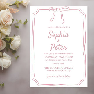 Invitation Élégant Rose Dusty à la main tirée Bow intemporel