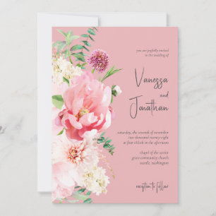 Invitation Élégant Rose Dusty & floral rose pâle