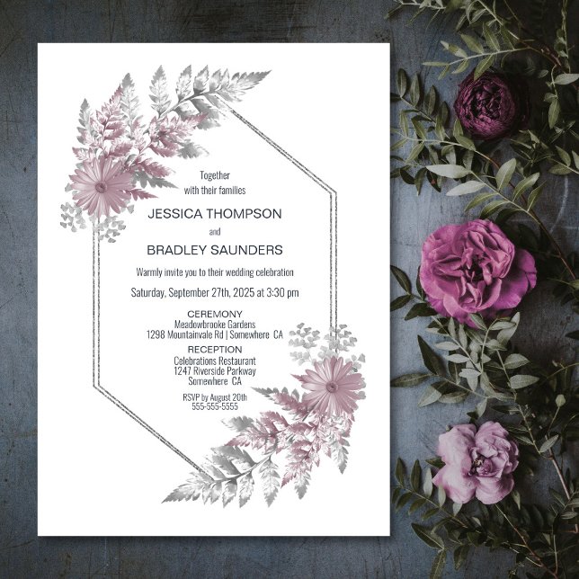 Invitation Élégant Rose Dusty Grey Mariage botanique (Créateur téléchargé)
