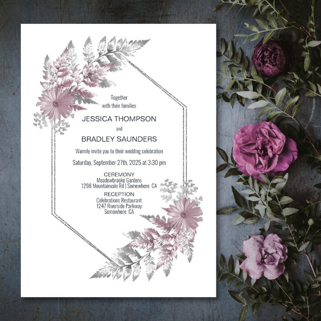 Invitation Élégant Rose Dusty Grey Mariage botanique (Créateur téléchargé)