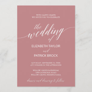 Invitation Élégant Rose Dusty Mariage de calligraphie