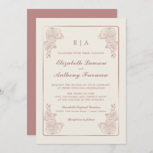 Invitation Elégant Rose Dusty Mariage de croquis d'orchidée b