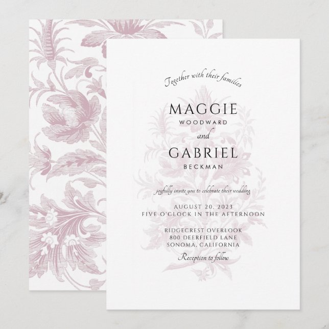 Invitation Élégant Rose Dusty Mariage Floral (Devant / Derrière)