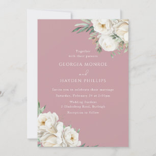 Invitation Elégant Rose Dusty & Mariage Floral Blanc