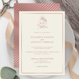 Invitation Élégant Rose Dusty Mariage orchidée Monogram