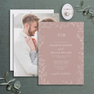 Invitation Élégant Rose Dusty Mariage photo Monogramme photo