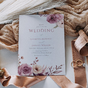 Invitation Elégant Rose Dusty Mauve Mariage Floral