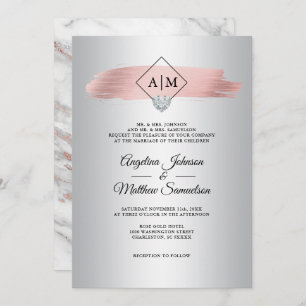 Invitation Elégant rose Dusty Rose or marbre Mariage argent