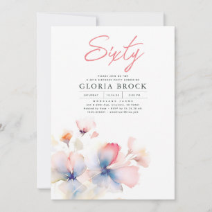 Invitation Elégant rose et bleu Fleurs minimalistes Anniversa