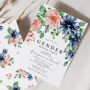 Invitation Élégant rose et bleu Floral Baby Genre Revevey Par