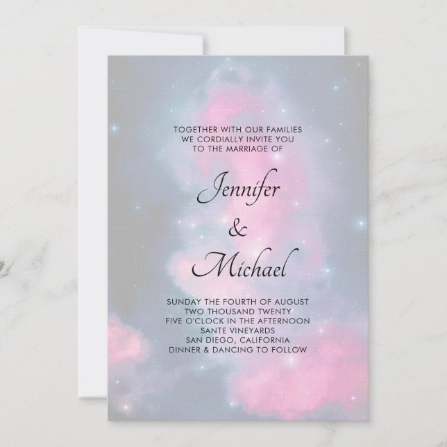 Invitation Élégant rose et bleu Galaxy Etoiles Mariage Abstra (Devant)