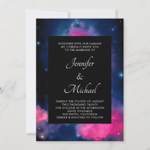 Invitation Élégant rose et bleu Galaxy Etoiles Mariage Abstra