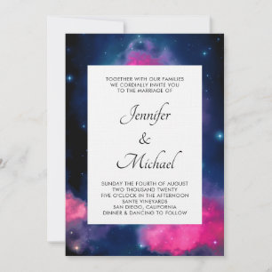 Invitation Élégant rose et bleu Galaxy Etoiles Mariage Abstra
