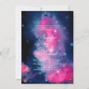 Invitation Élégant rose et bleu Galaxy Etoiles Mariage Abstra