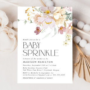 Invitation Élégant rose et crème Floral Baby Sprinky