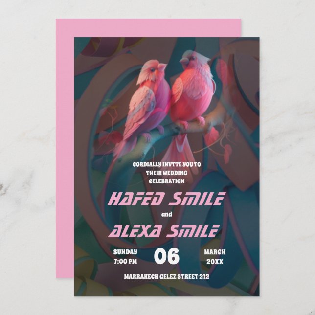 Invitation Elégant rose et design floral et Mariage de  en (Devant / Derrière)