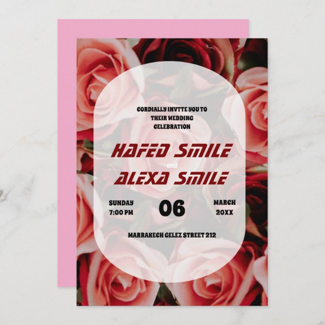 Invitation Elégant rose et design floral et Mariage de  en (Devant / Derrière)