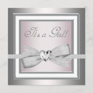 Invitation Elégant rose et gris bébé fille douche