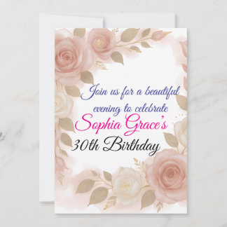 Invitation Élégant rose et ivoire Rose Anniversaire Invitatio