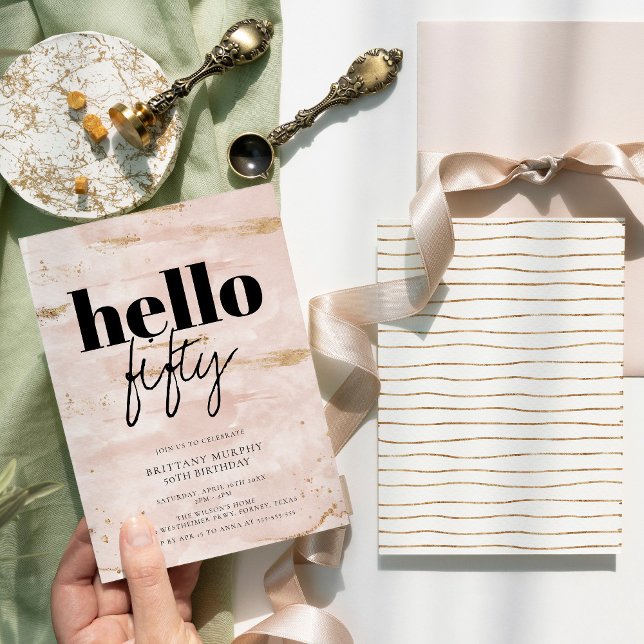 Invitation Elégant rose et or simple 50e anniversaire (Créateur téléchargé)