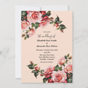 Invitation Élégant rose et roses rouges mariage floral