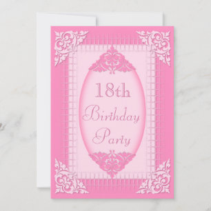 Invitation Élégant, rose féminin pour 18e anniversaire
