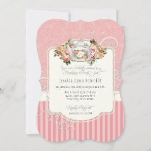Invitation Elégant Rose fête d'anniversaire Tea Party aquarel