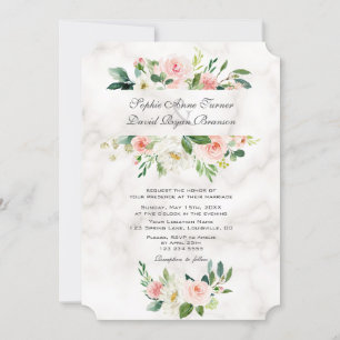 Invitation Élégant rose Fleurs de Crème Noire Mariage en marb