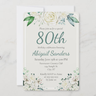 Invitation Élégant Rose Floral 80e fête d'anniversaire N'impo