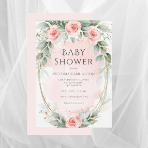 Invitation Elégant rose Floral Aquarelle bébé fille Douche
