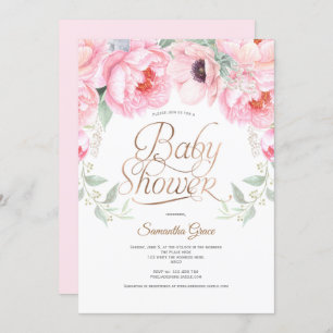 Invitation Élégant, Rose, Floral, Bébé fille Douche