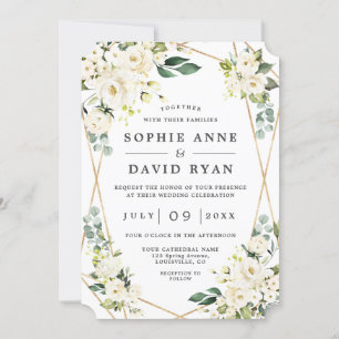 Invitation Elégant Rose Floral Blanc Or tout en un Mariage