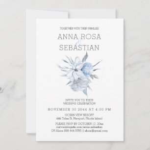 Invitation *~* Elégant Rose Floral Bleu AR15 MARIAGE RSVP + 