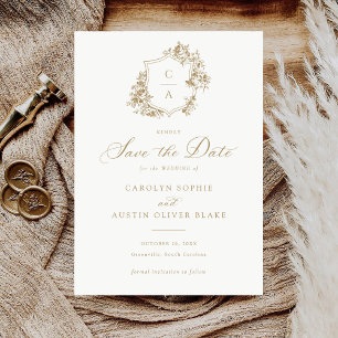 Invitation Élégant Rose Floral Crest Save Date Card