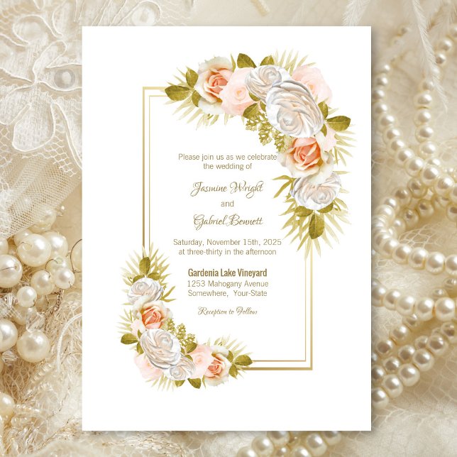 Invitation Élégant Rose Floral Mariage (Créateur téléchargé)