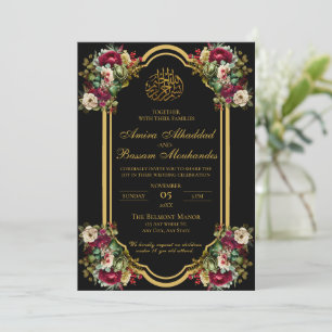Invitation Élégant Rose Floral Mariage islamique