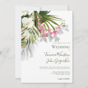 Invitation Elégant rose Floral Palms Ombres Plage Mariage