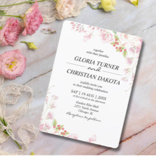 Invitation Élégant rose floral rond coins Mariage